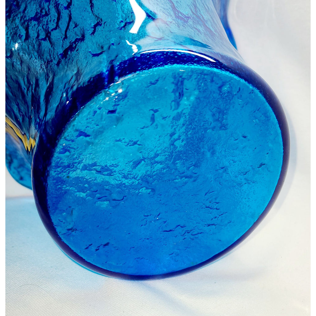 Murero Italian Recycled Glass handkerchief vase/bowl in deep aqua, Empoli Italy