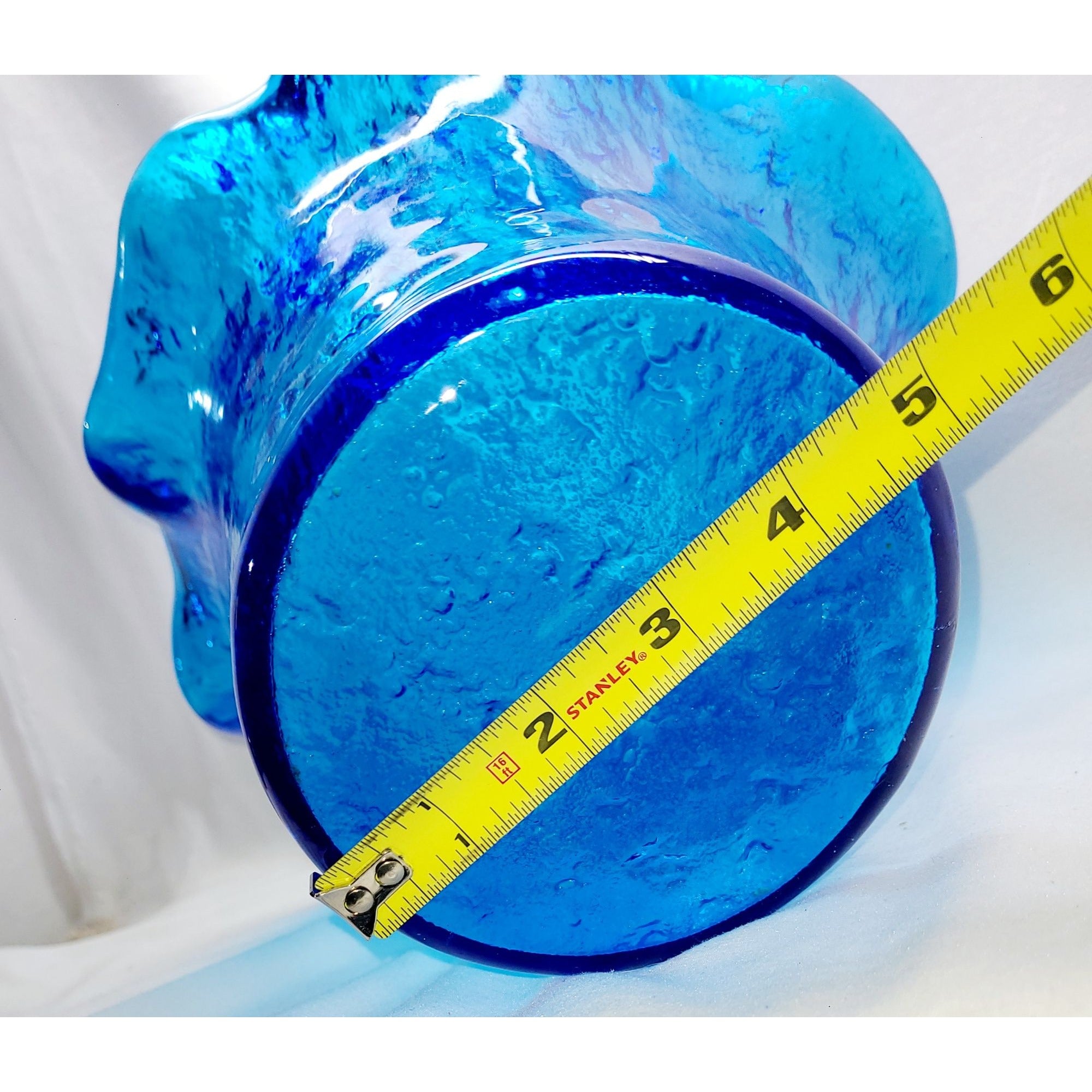 Murero Italian Recycled Glass handkerchief vase/bowl in deep aqua, Empoli Italy