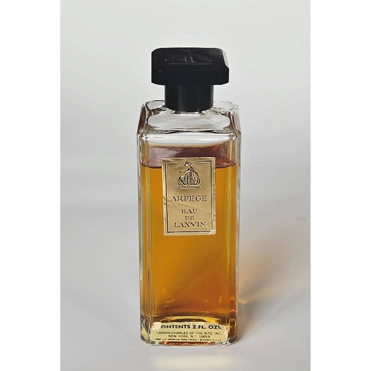 Arpege Eau De Lanvin 2 Fl Oz Perfume Vintage Glass Bottle With Black Cap