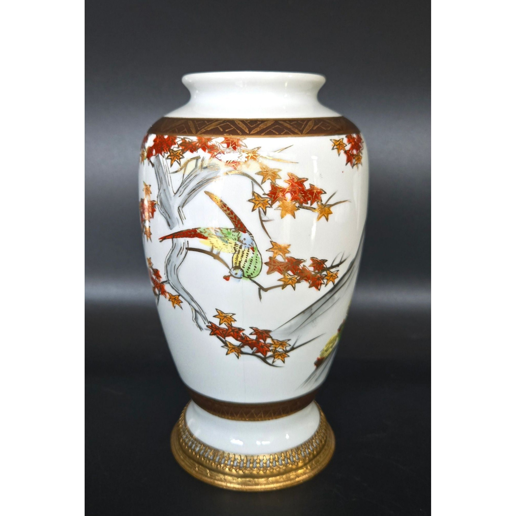 Vintage 1920s Aerozon Porcelain Japanese Vase, Gold Accents & Bird Detail, JAPAN