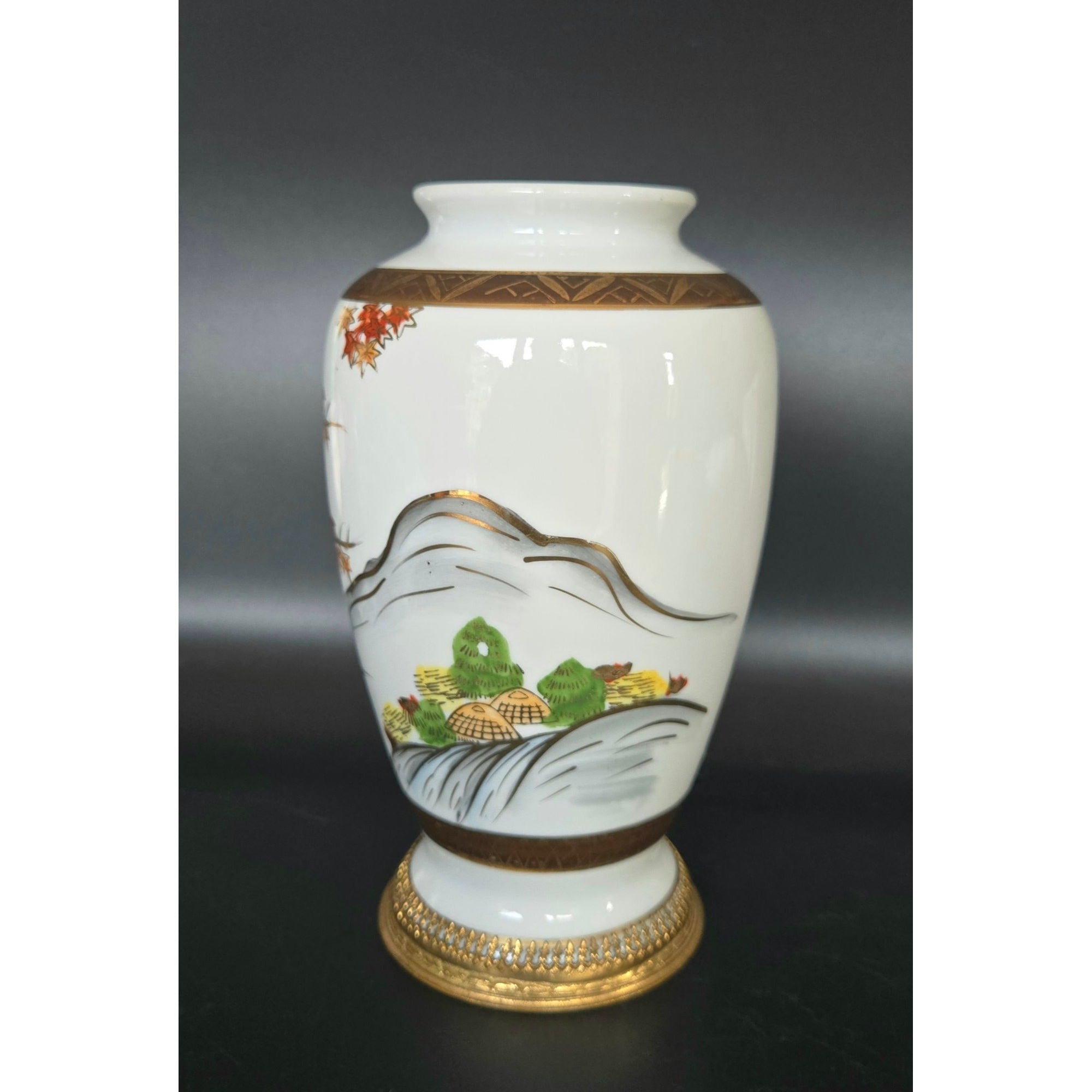 Vintage 1920s Aerozon Porcelain Japanese Vase, Gold Accents & Bird Detail, JAPAN