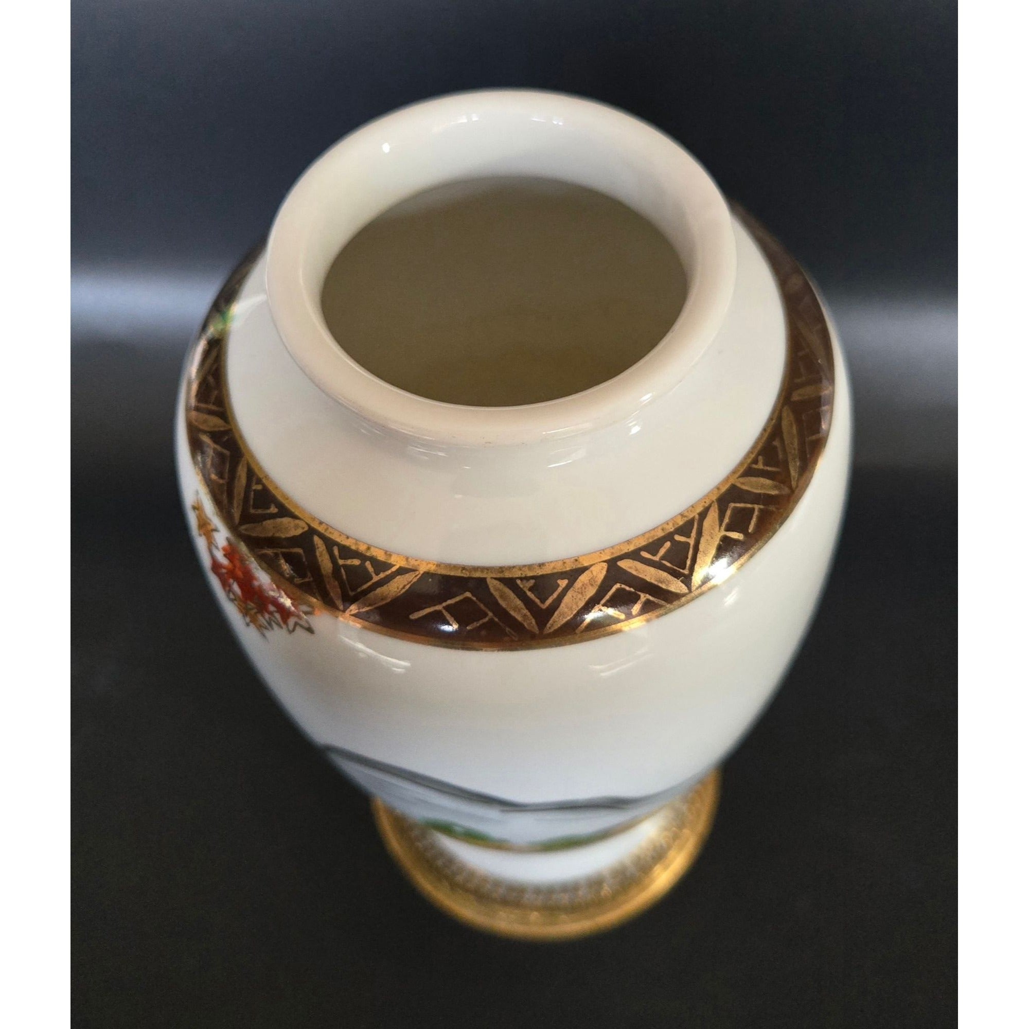 Vintage 1920s Aerozon Porcelain Japanese Vase, Gold Accents & Bird Detail, JAPAN