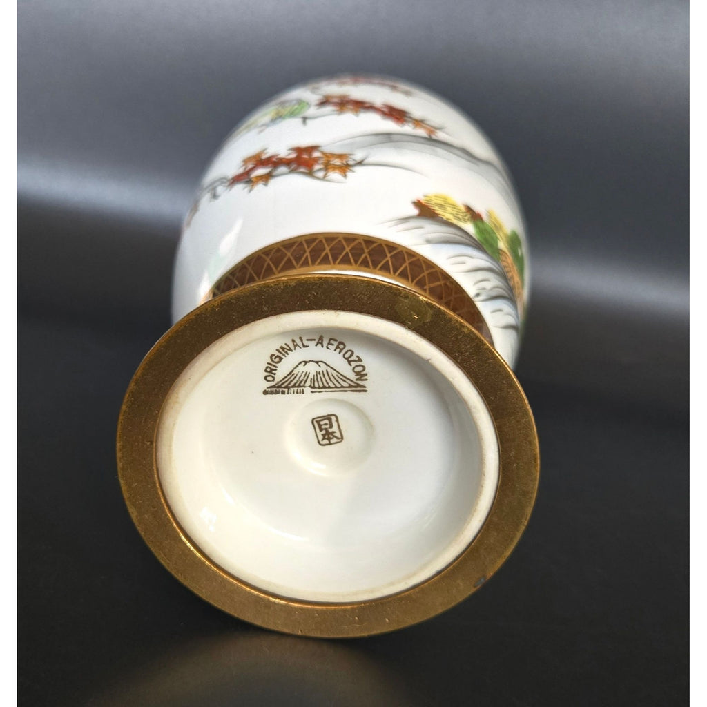 Vintage 1920s Aerozon Porcelain Japanese Vase, Gold Accents & Bird Detail, JAPAN