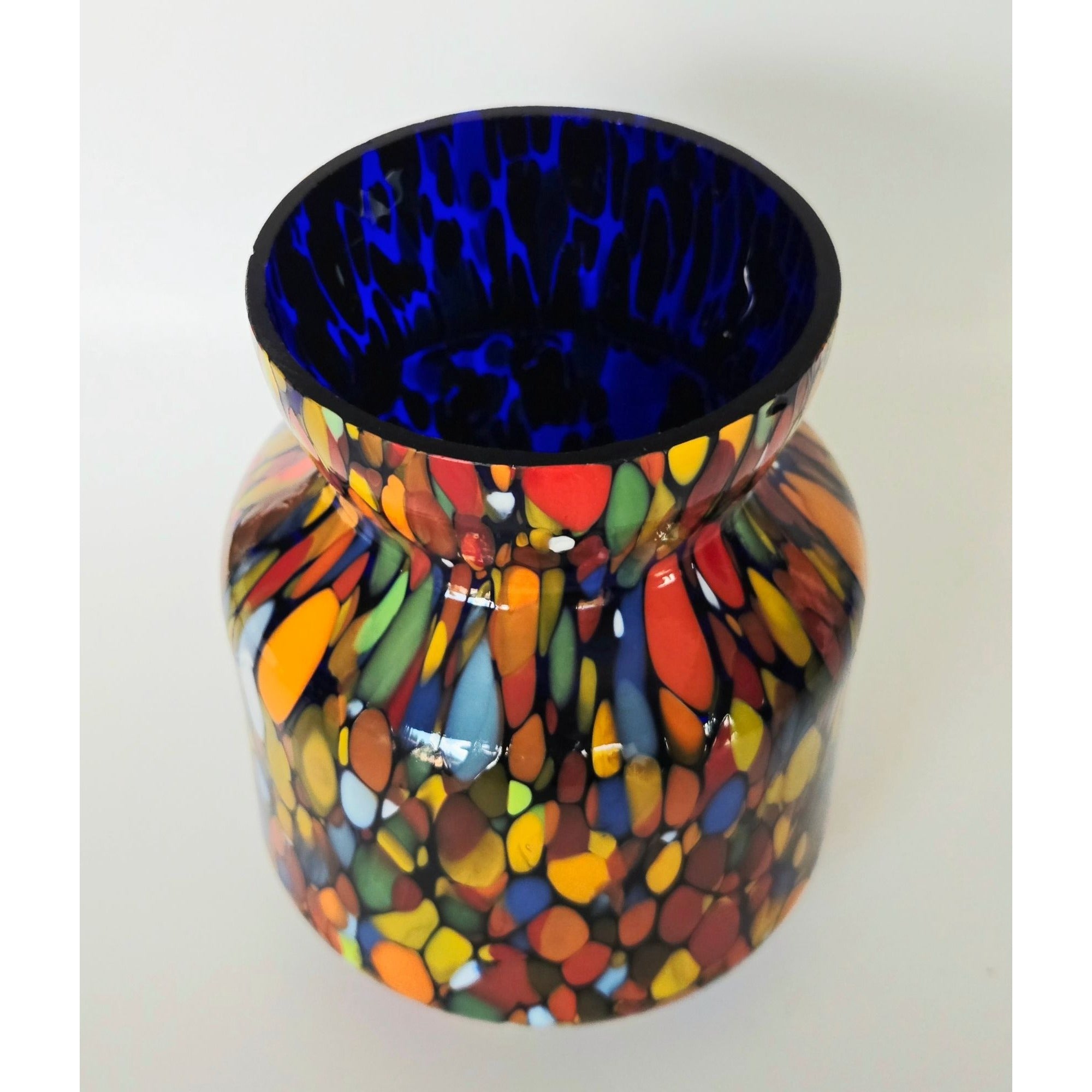 Czech 1930s Multicolor Hand-Blown Art Glass Vase Vibrant Pattern 5 Inches Tall Decorative Accent