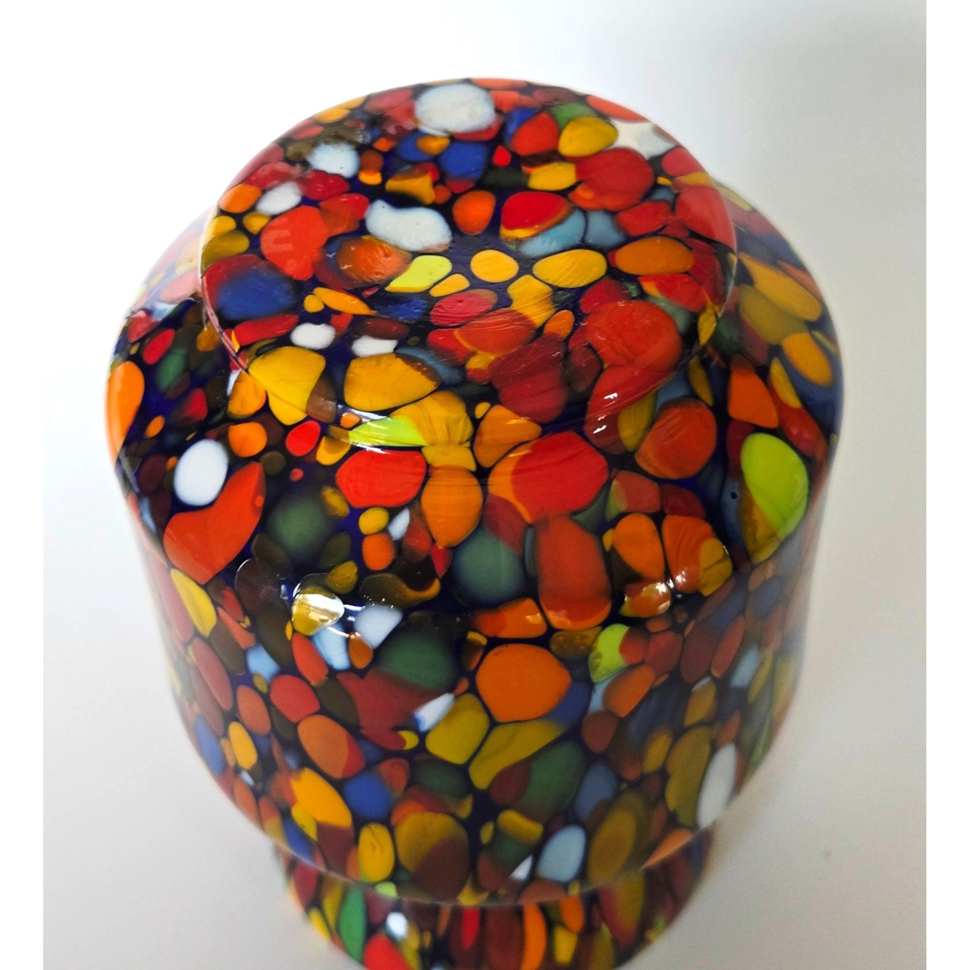 Czech 1930s Multicolor Hand-Blown Art Glass Vase Vibrant Pattern 5 Inches Tall Decorative Accent