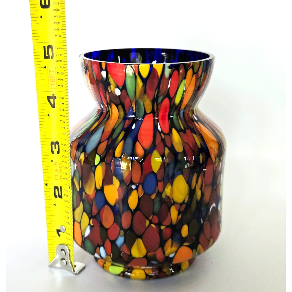 Czech 1930s Multicolor Hand-Blown Art Glass Vase Vibrant Pattern 5 Inches Tall Decorative Accent