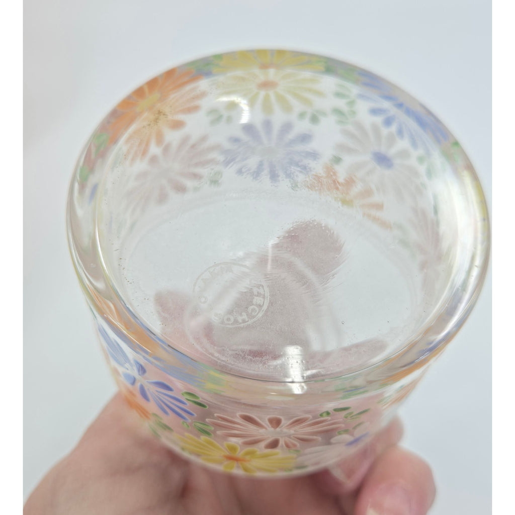 1930s Beautiful Hand Painted Floral Czech Glass Perfume Bottle w multicolor Daisies 4in
