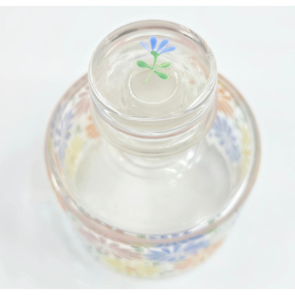 1930s Beautiful Hand Painted Floral Czech Glass Perfume Bottle w multicolor Daisies 4in