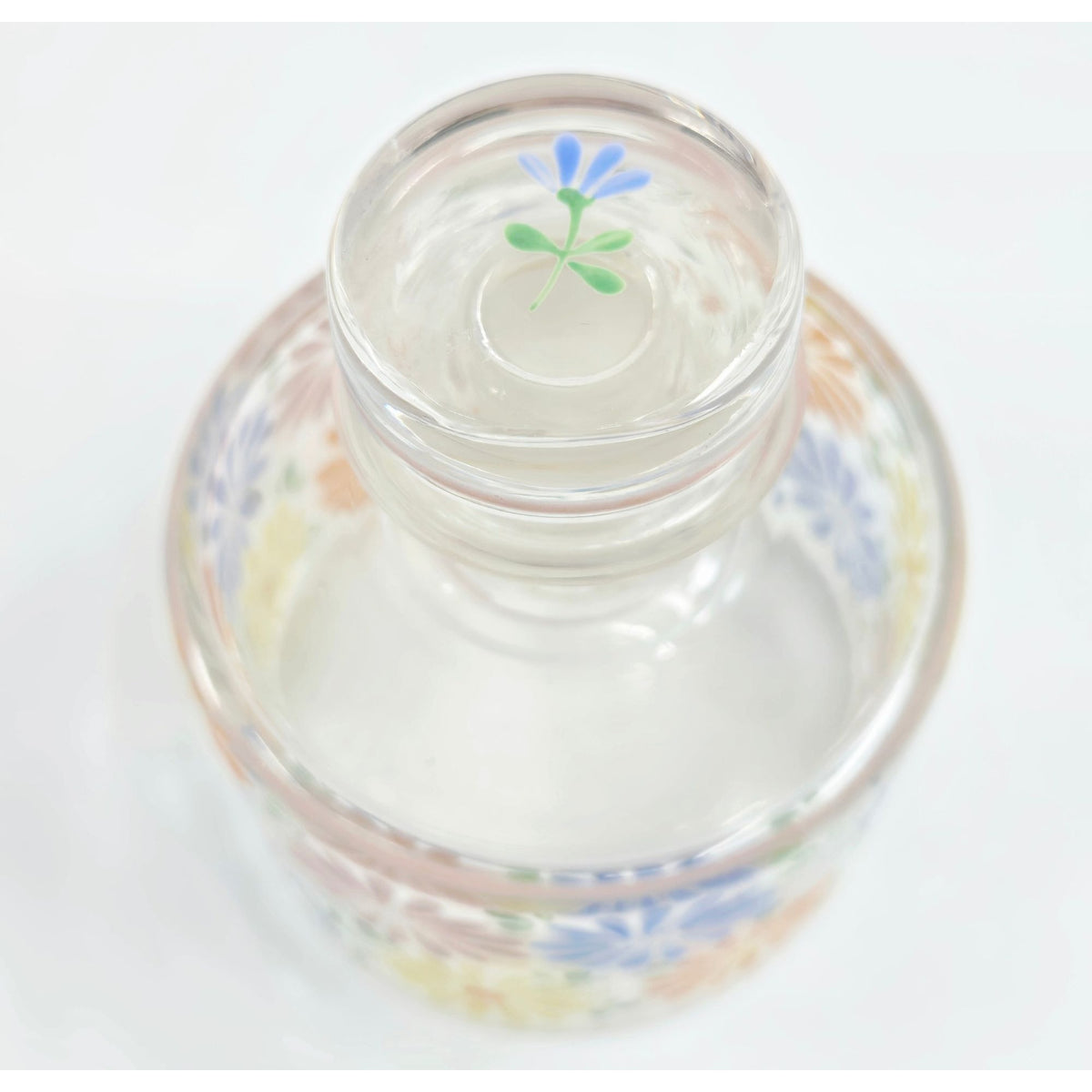 1930s Beautiful Hand Painted Floral Czech Glass Perfume Bottle w multicolor Daisies 4in
