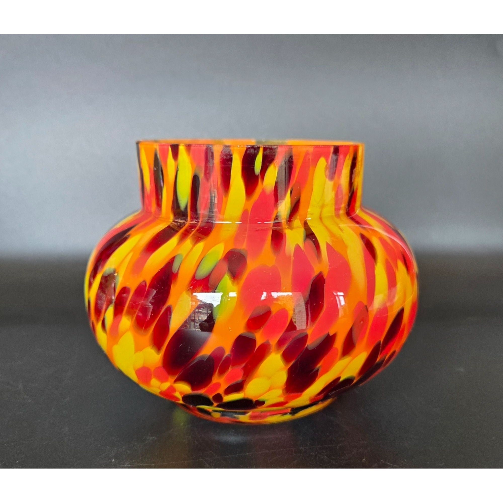 1930s Ernst Steinwald / Franz Tomschick Kralik Czech Orange, Yellow Splatter Glass Vase