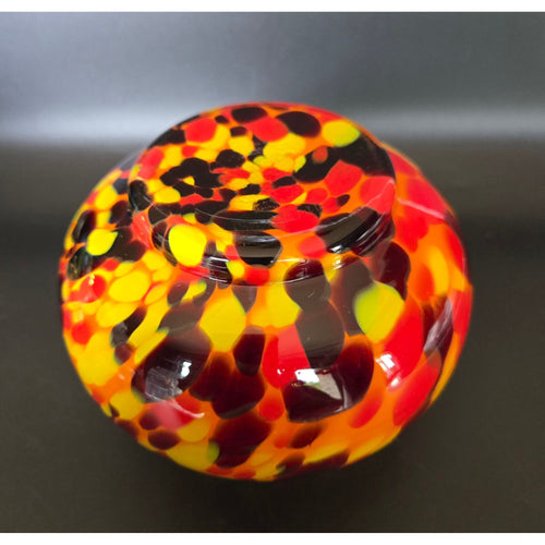 1930s Ernst Steinwald / Franz Tomschick Kralik Czech Orange, Yellow Splatter Glass Vase