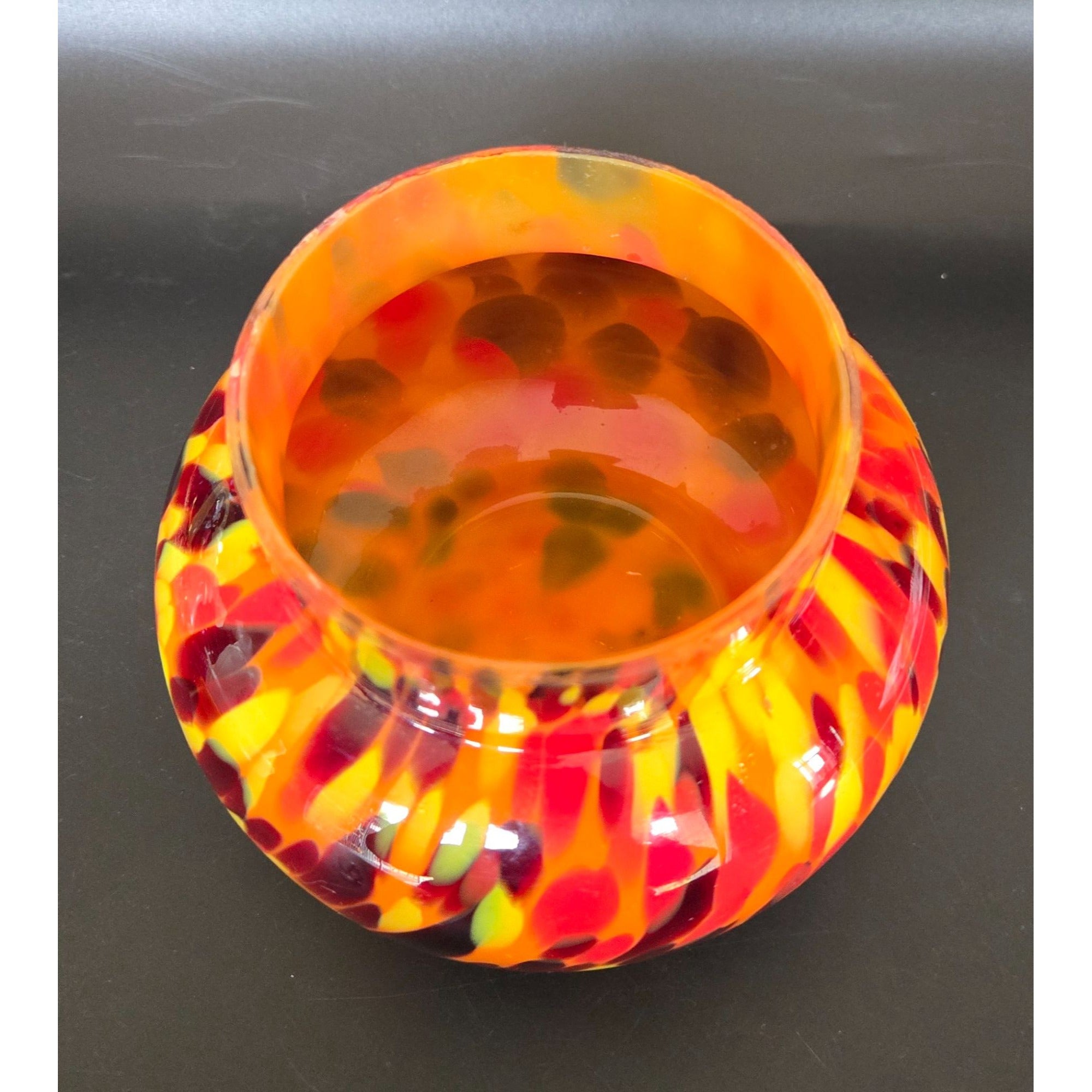 1930s Ernst Steinwald / Franz Tomschick Kralik Czech Orange, Yellow Splatter Glass Vase