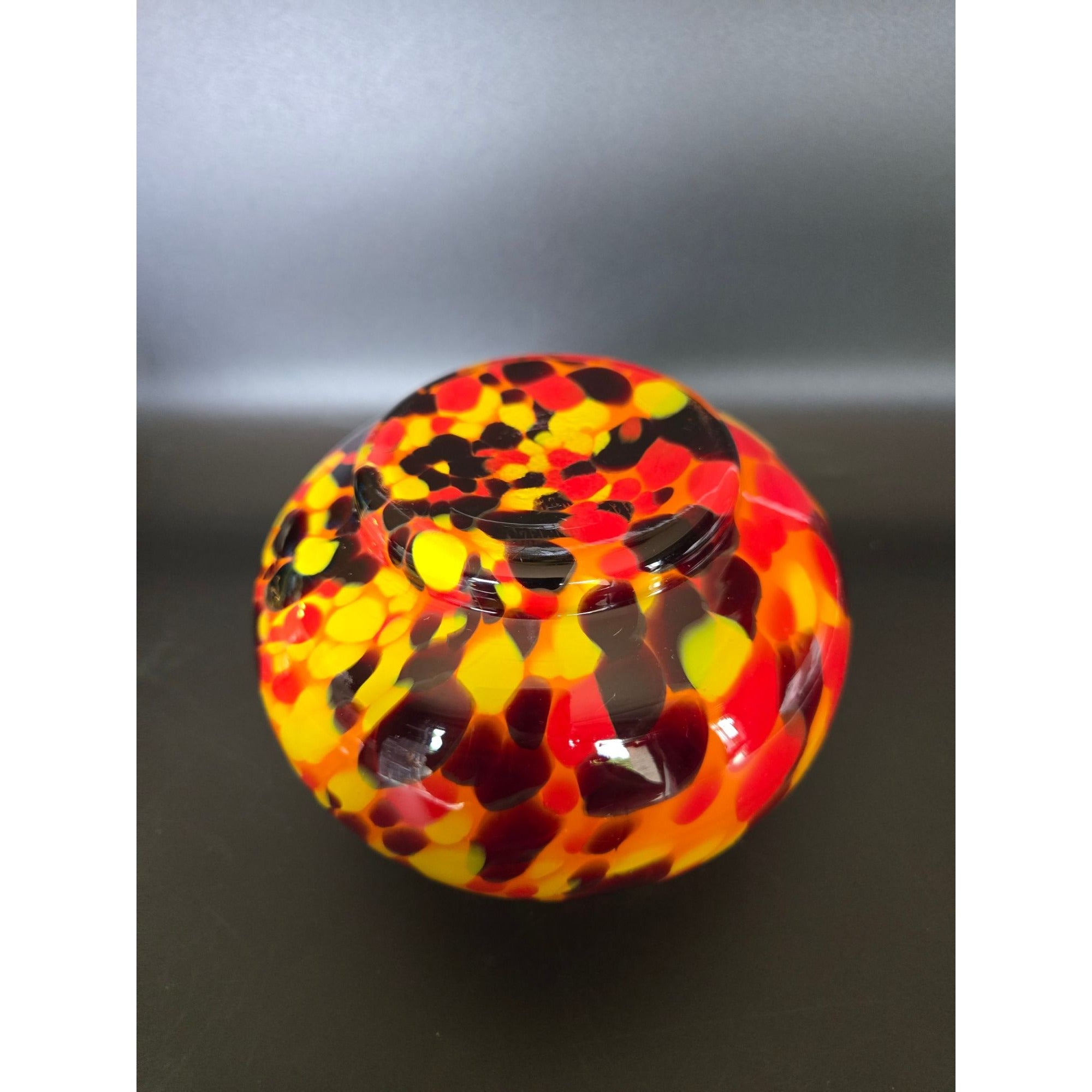 1930s Ernst Steinwald / Franz Tomschick Kralik Czech Orange, Yellow Splatter Glass Vase