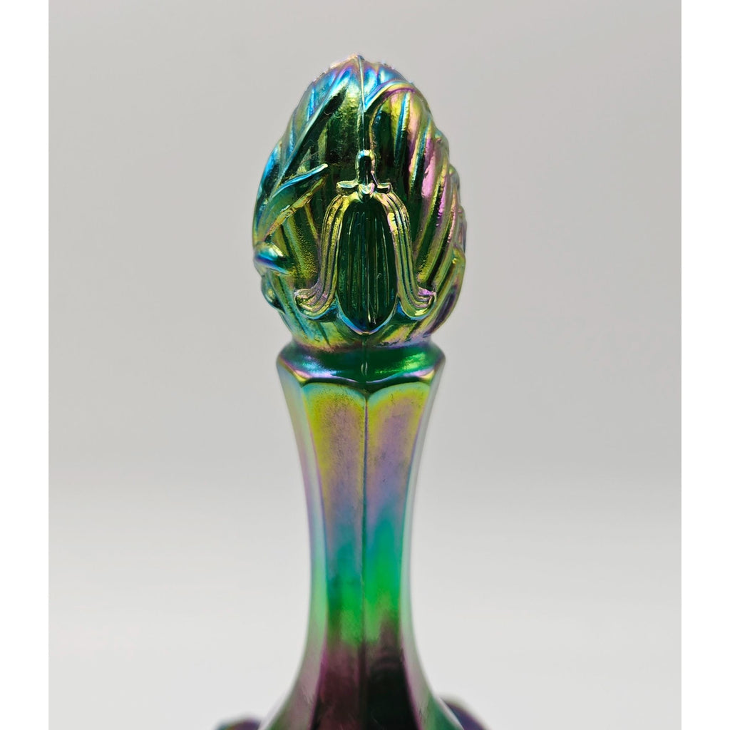 Fenton Green Carnival Glass Bell with Lillies, Like New