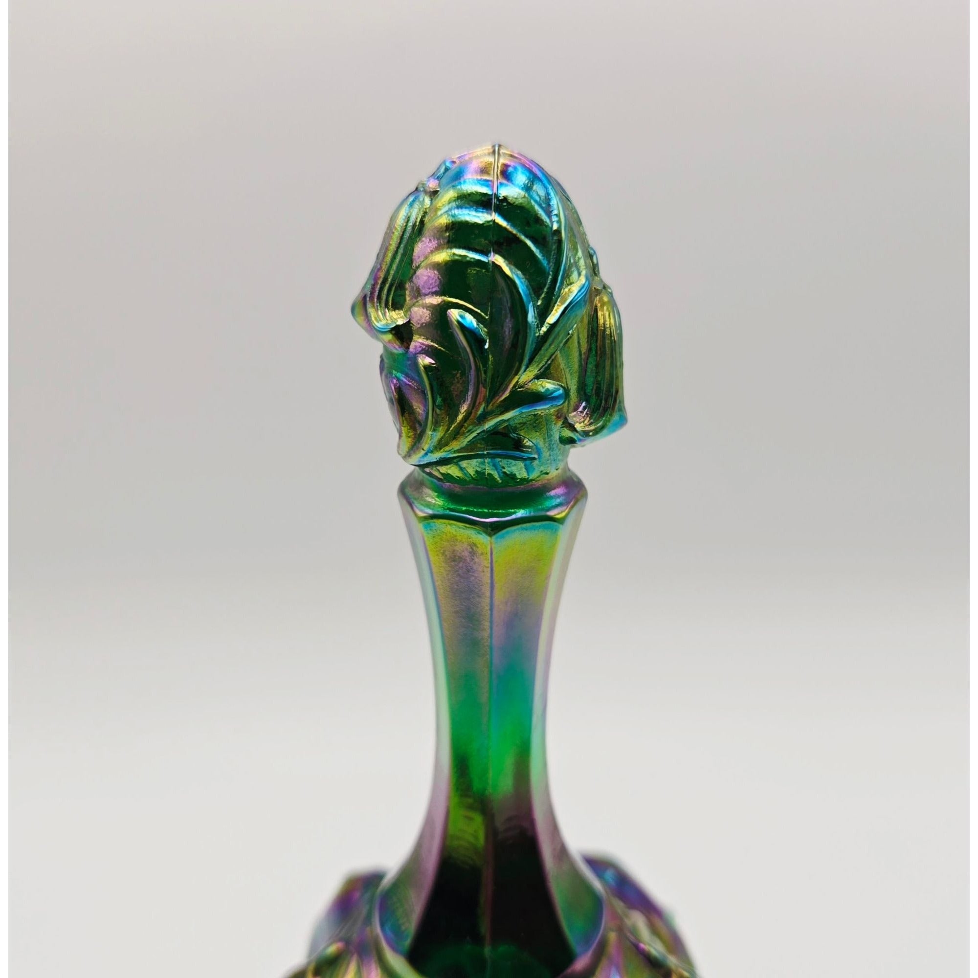 Fenton Green Carnival Glass Bell with Lillies, Like New