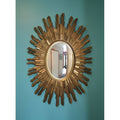 Retro MCM Sunburst Gold Framed Oval Wall Mirror With Decorative Rays, Convex