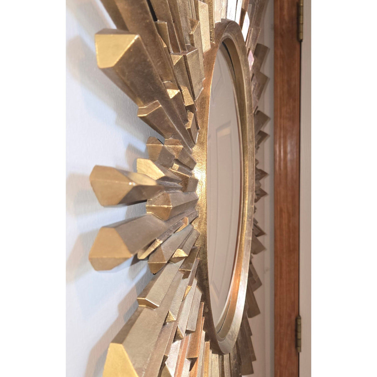 Retro MCM Sunburst Gold Framed Oval Wall Mirror With Decorative Rays, Convex