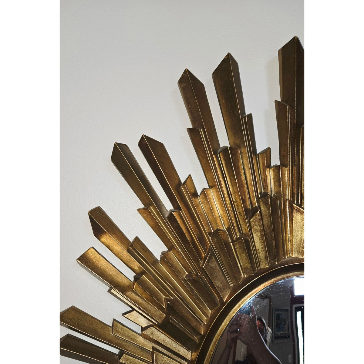 Retro MCM Sunburst Gold Framed Oval Wall Mirror With Decorative Rays, Convex