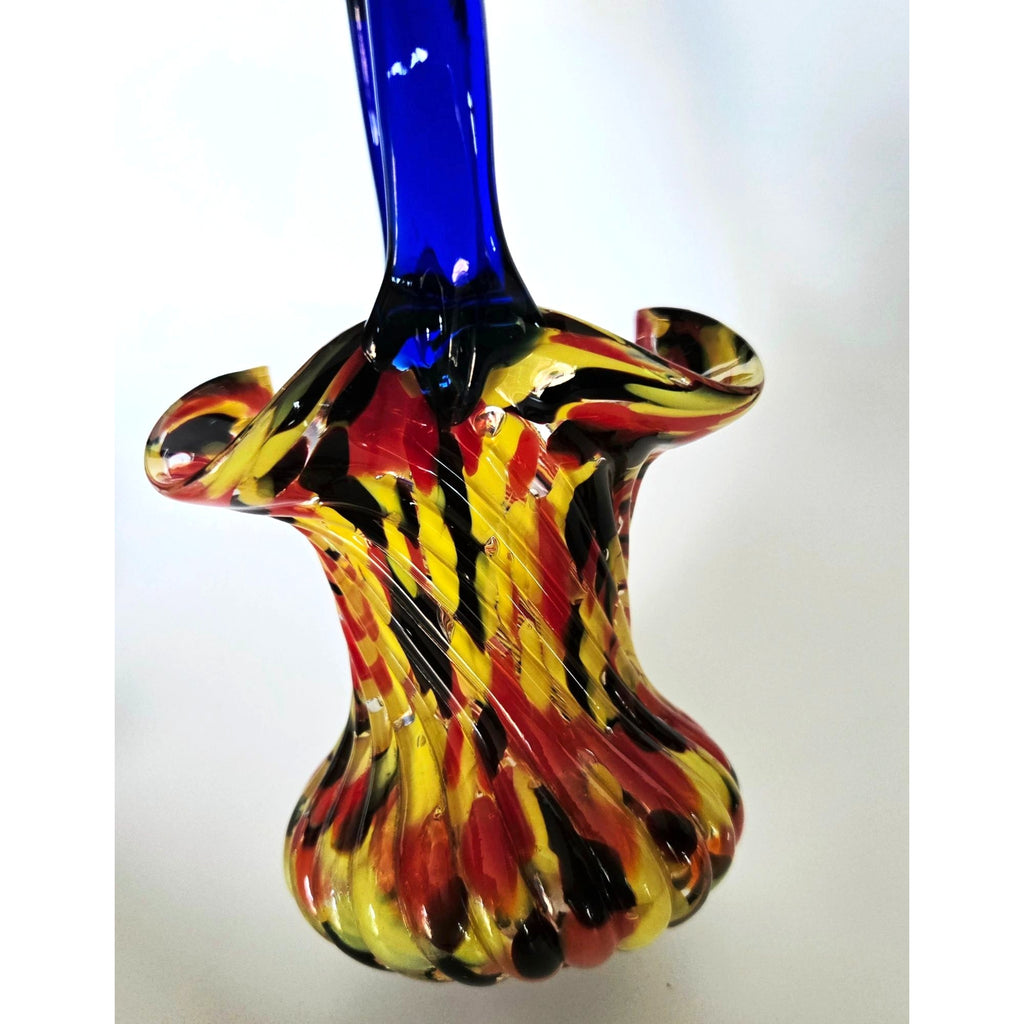 Welz Basket Multicolored Red Yellow Cobalt, Splatter Glass Czech Glass 1915  7.5 in.