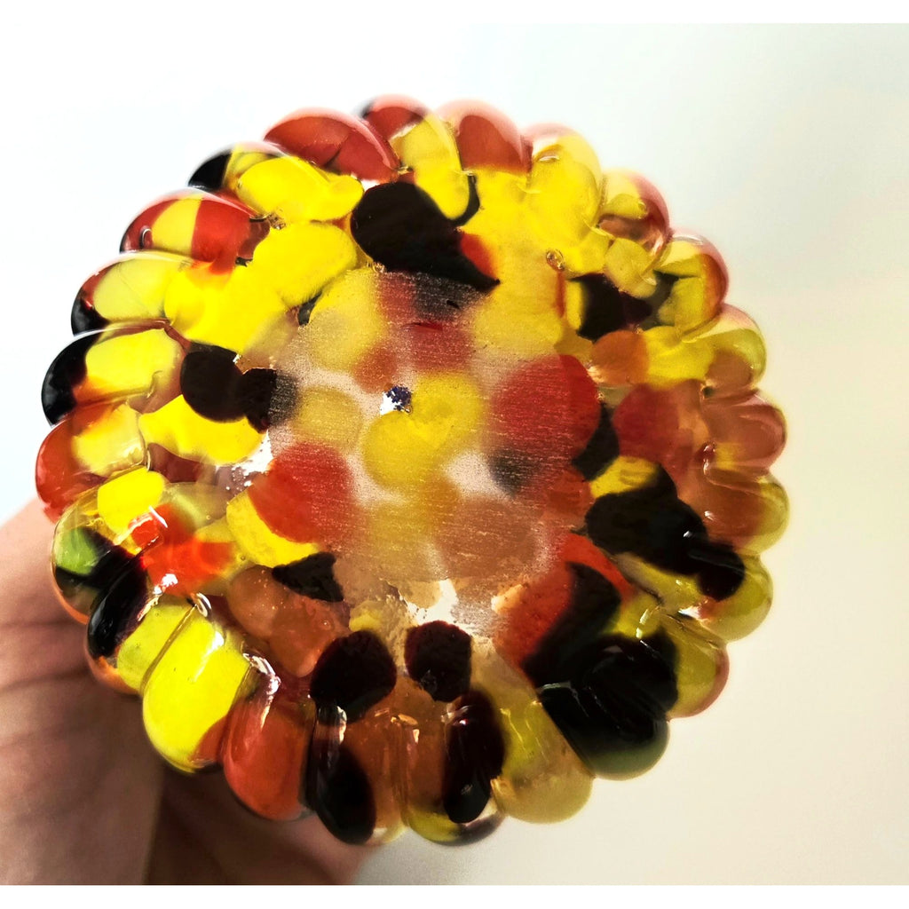 Welz Basket Multicolored Red Yellow Cobalt, Splatter Glass Czech Glass 1915  7.5 in.