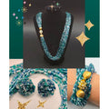 Multistrand Beaded Necklace & Clip-On Earrings Set With Gold-Tone Embellishments And Rhinestone Accent
