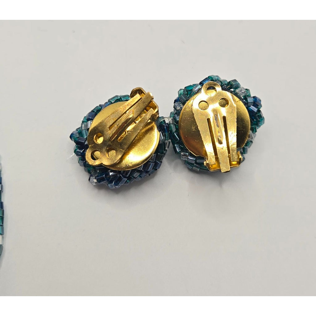 Multistrand Beaded Necklace & Clip-On Earrings Set With Gold-Tone Embellishments And Rhinestone Accent
