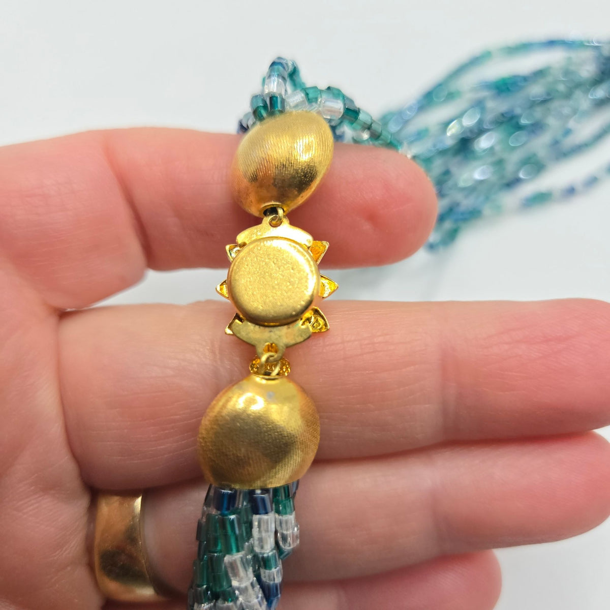 Multistrand Beaded Necklace & Clip-On Earrings Set With Gold-Tone Embellishments And Rhinestone Accent