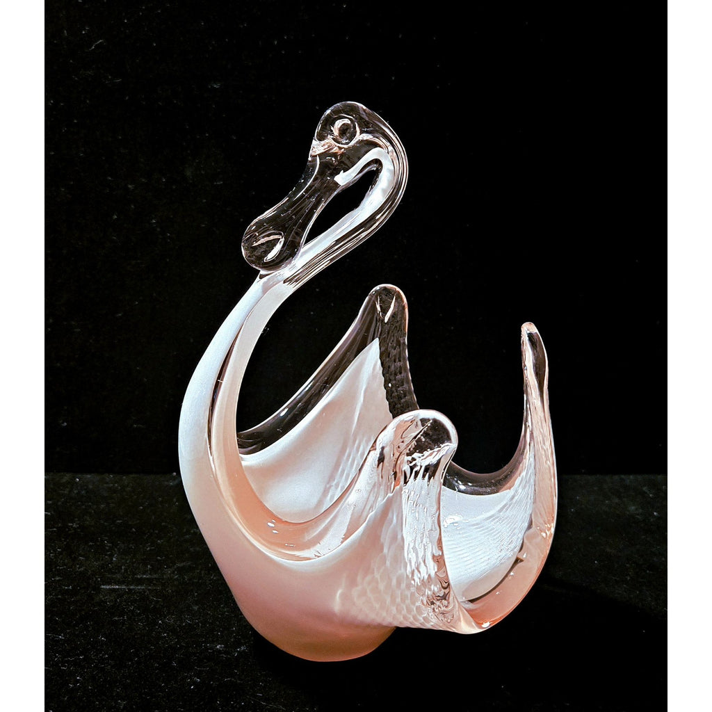 Granna Glass Pink Swan Figurine Textured Art Glass Elegant Centerpiece excellent cond.