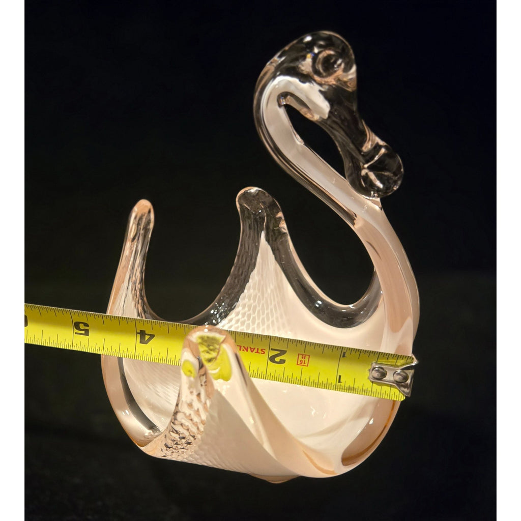 Granna Glass Pink Swan Figurine Textured Art Glass Elegant Centerpiece excellent cond.