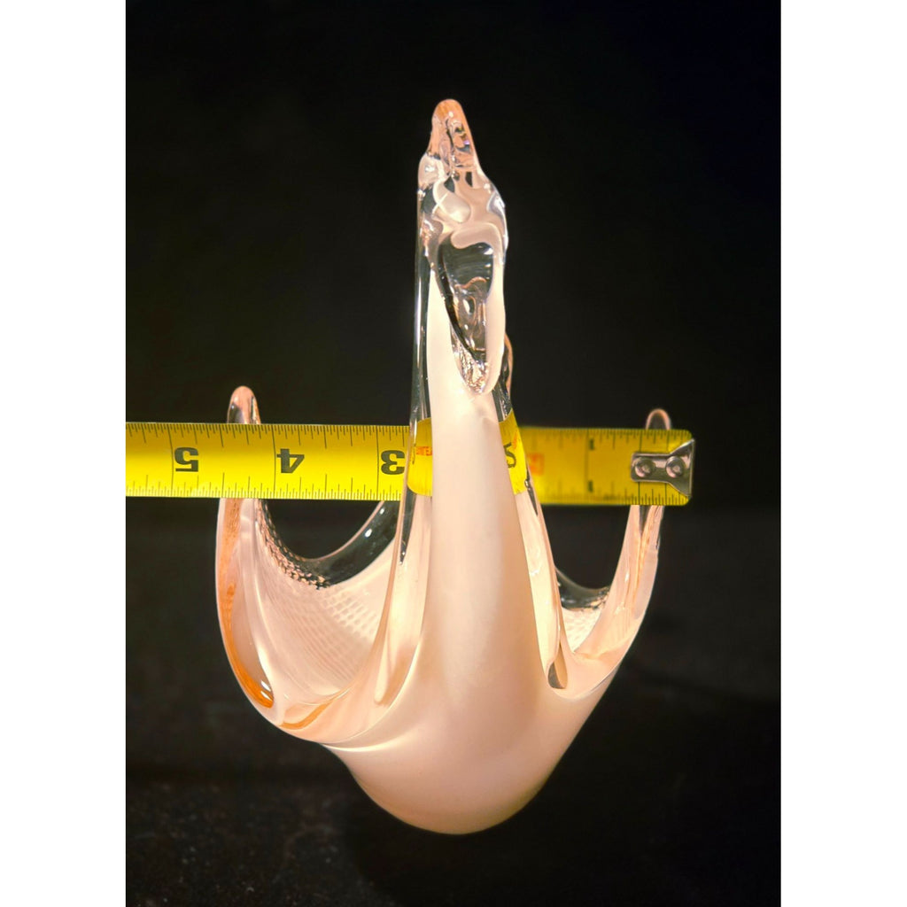 Granna Glass Pink Swan Figurine Textured Art Glass Elegant Centerpiece excellent cond.