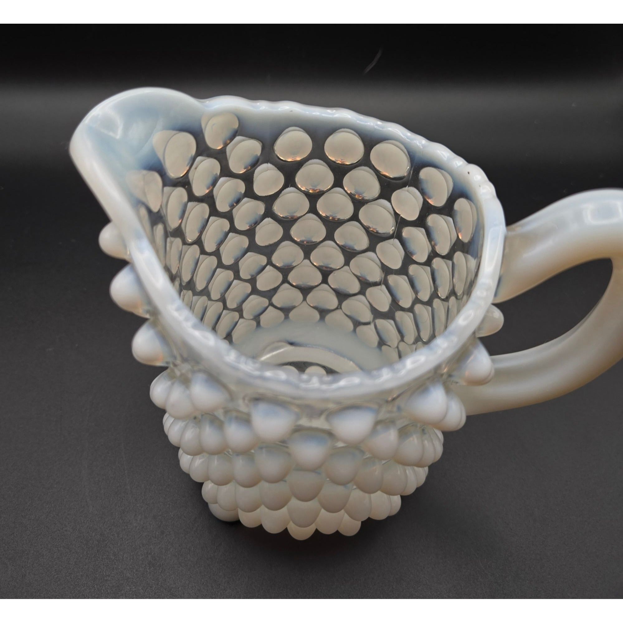 antique 1890s Beatty, A.J. and Sons #100 Opalescent Hobnail Pitcher, Creamer