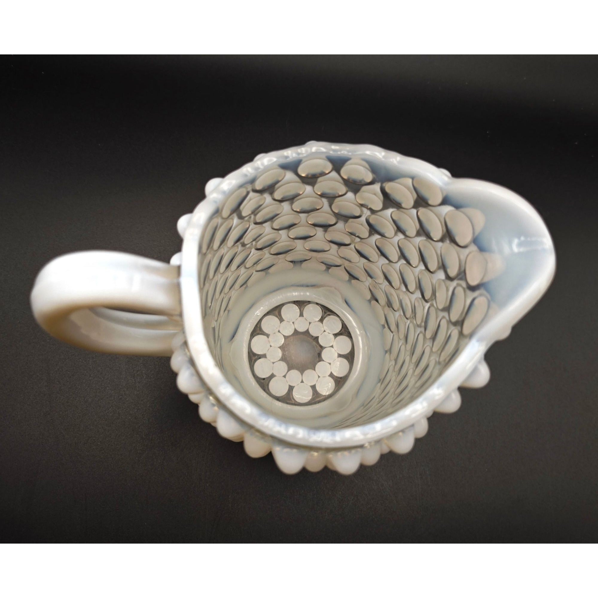 antique 1890s Beatty, A.J. and Sons #100 Opalescent Hobnail Pitcher, Creamer