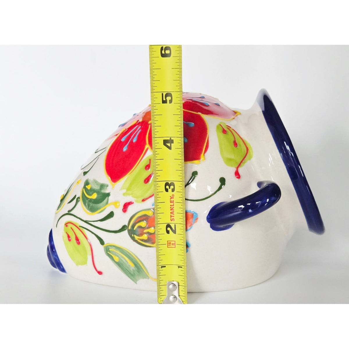 Hand-Painted Spanish Floral Ceramic Wall Planter Vase With Drain Hole & Hanging Mount