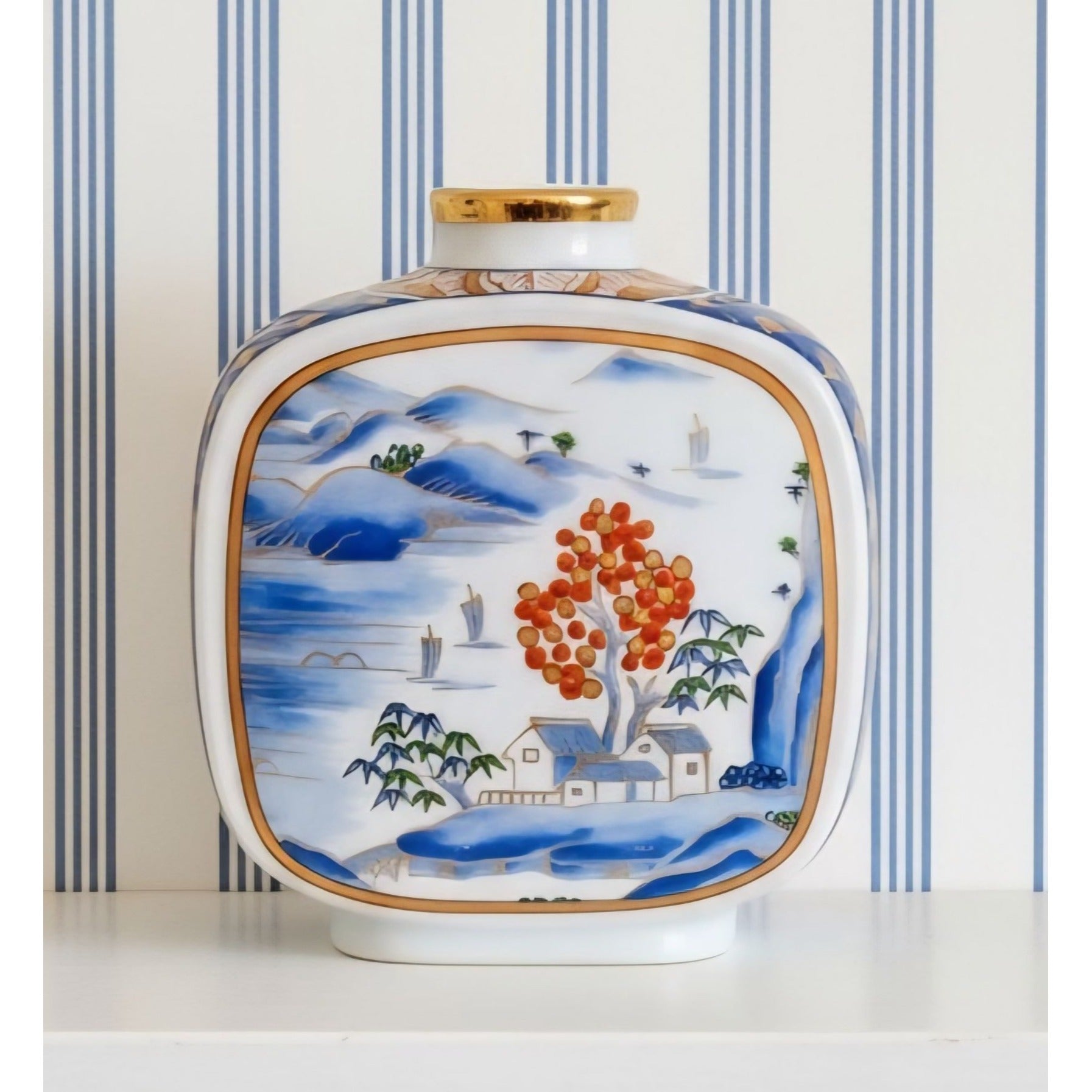 Hand-Painted Otagiri Japanese Porcelain Vase Scenic Design