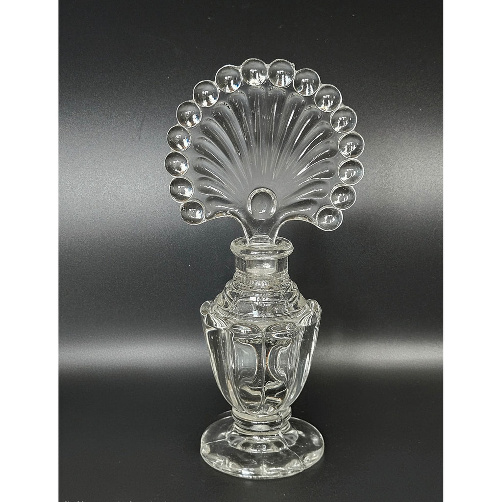 Art Deco Czech Glass Perfume Bottle w/ Large Fan Shaped Stopper  8"