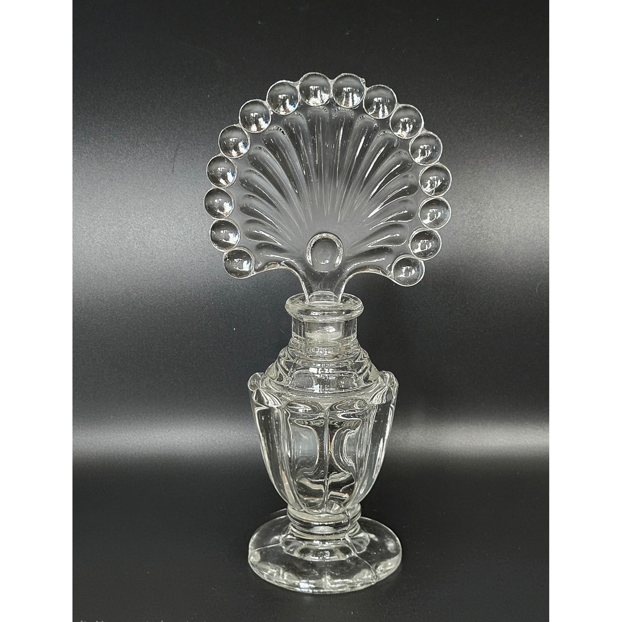 Art Deco Czech Glass Perfume Bottle w/ Large Fan Shaped Stopper  8"