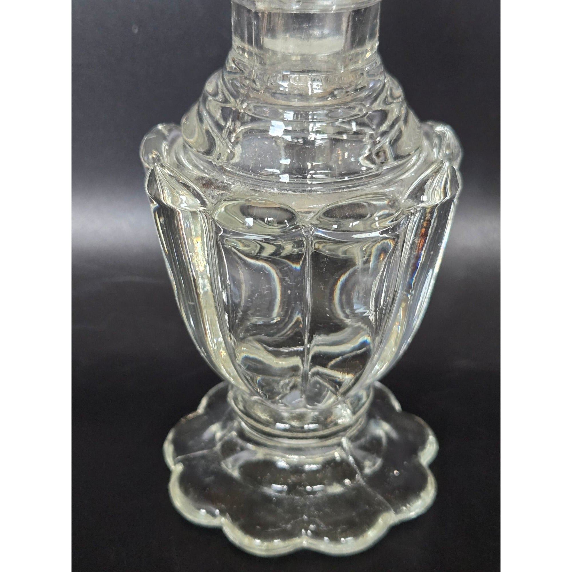 Art Deco Czech Glass Perfume Bottle w/ Large Fan Shaped Stopper  8"