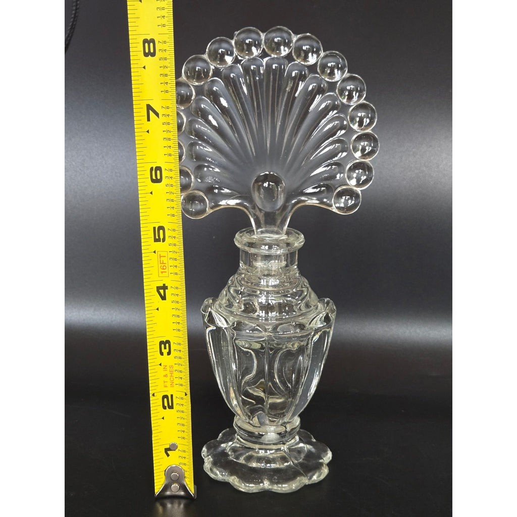 Art Deco Czech Glass Perfume Bottle w/ Large Fan Shaped Stopper  8"