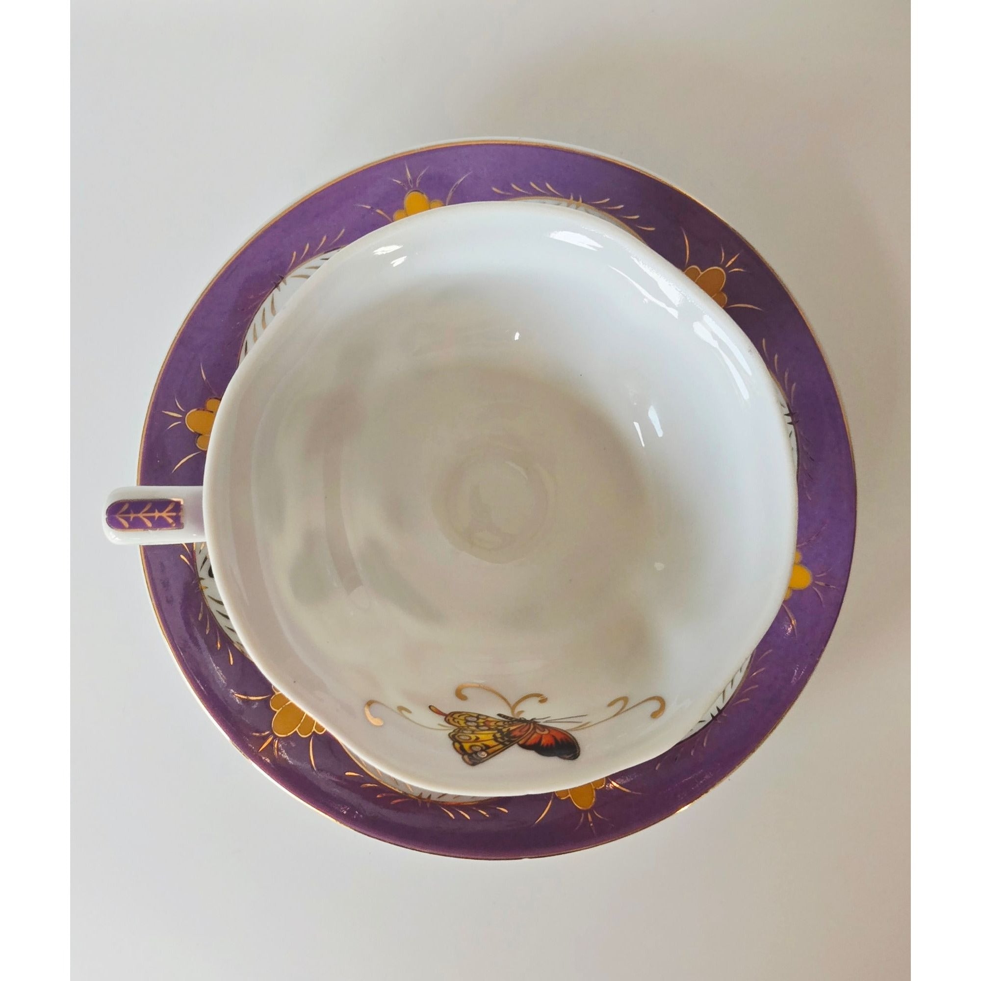 Rare ECHT Porcelain Butterfly Teacup Purple & Gold Accents - Germany