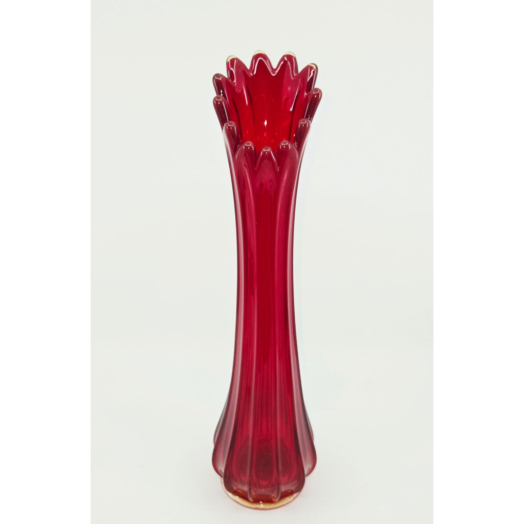 Fostoria Heirloom Amberina Red Swung Vase, Star on bottom, 12 panel, Excellent