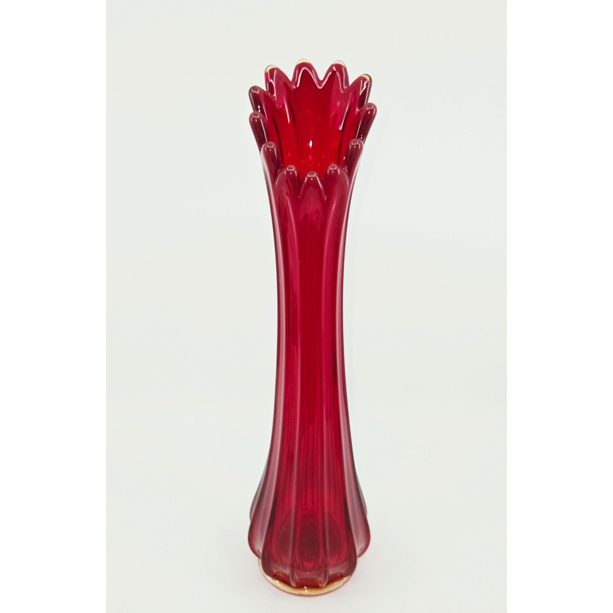 Fostoria Heirloom Amberina Red Swung Vase, Star on bottom, 12 panel, Excellent