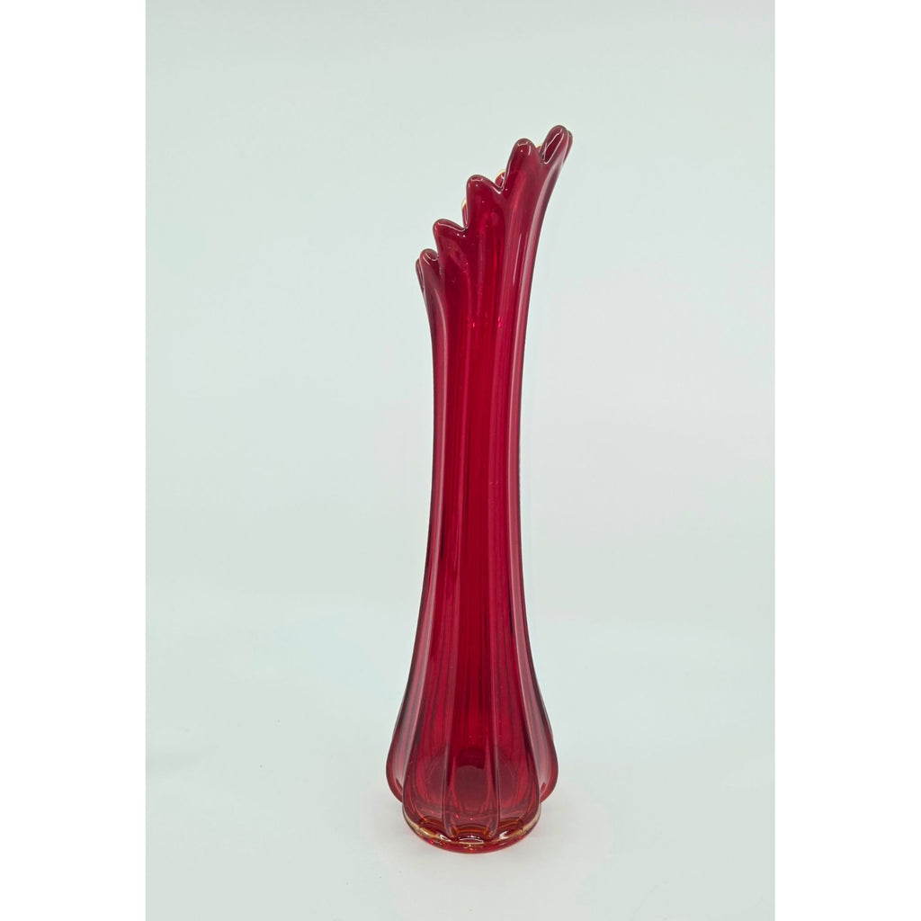 Fostoria Heirloom Amberina Red Swung Vase, Star on bottom, 12 panel, Excellent