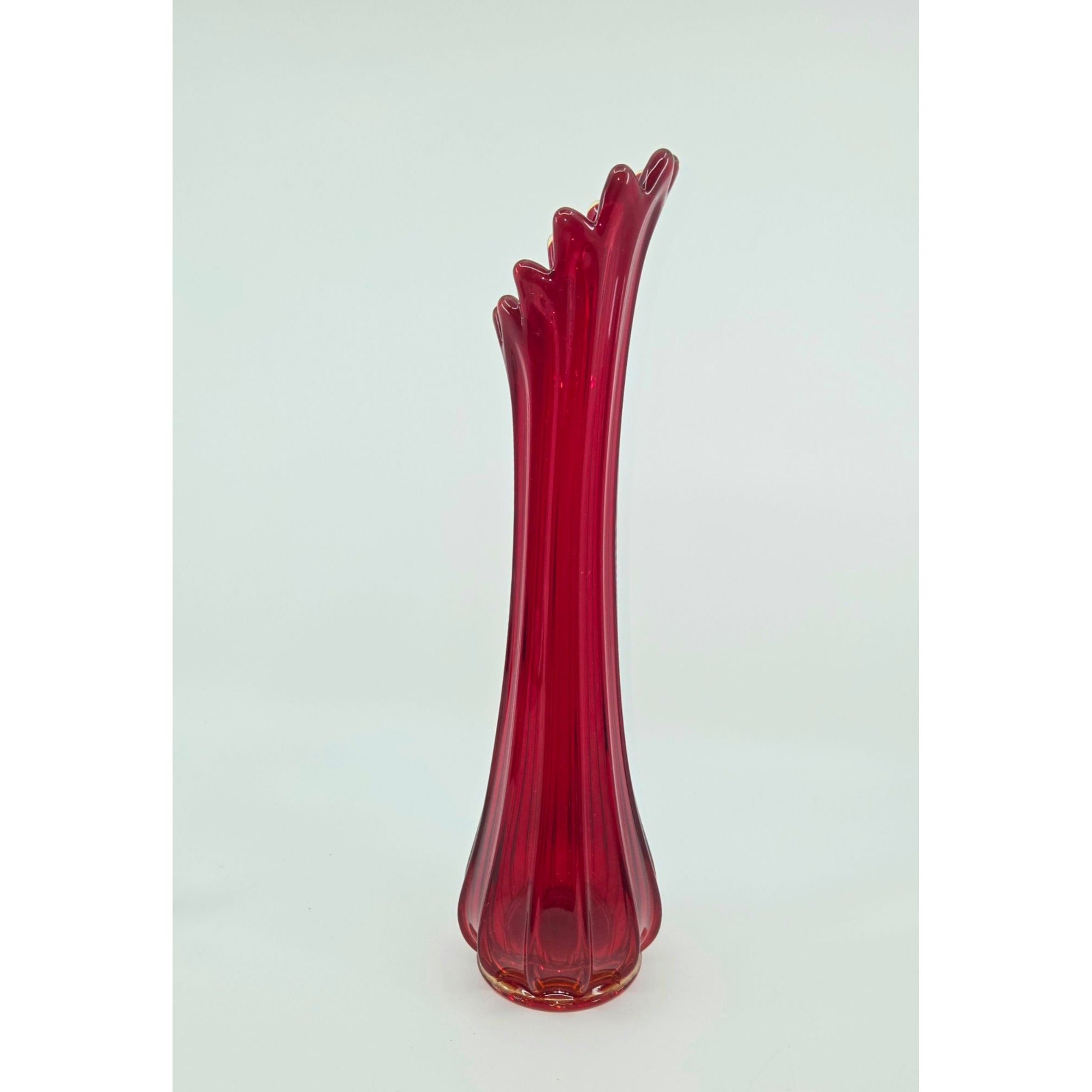 Fostoria Heirloom Amberina Red Swung Vase, Star on bottom, 12 panel, Excellent