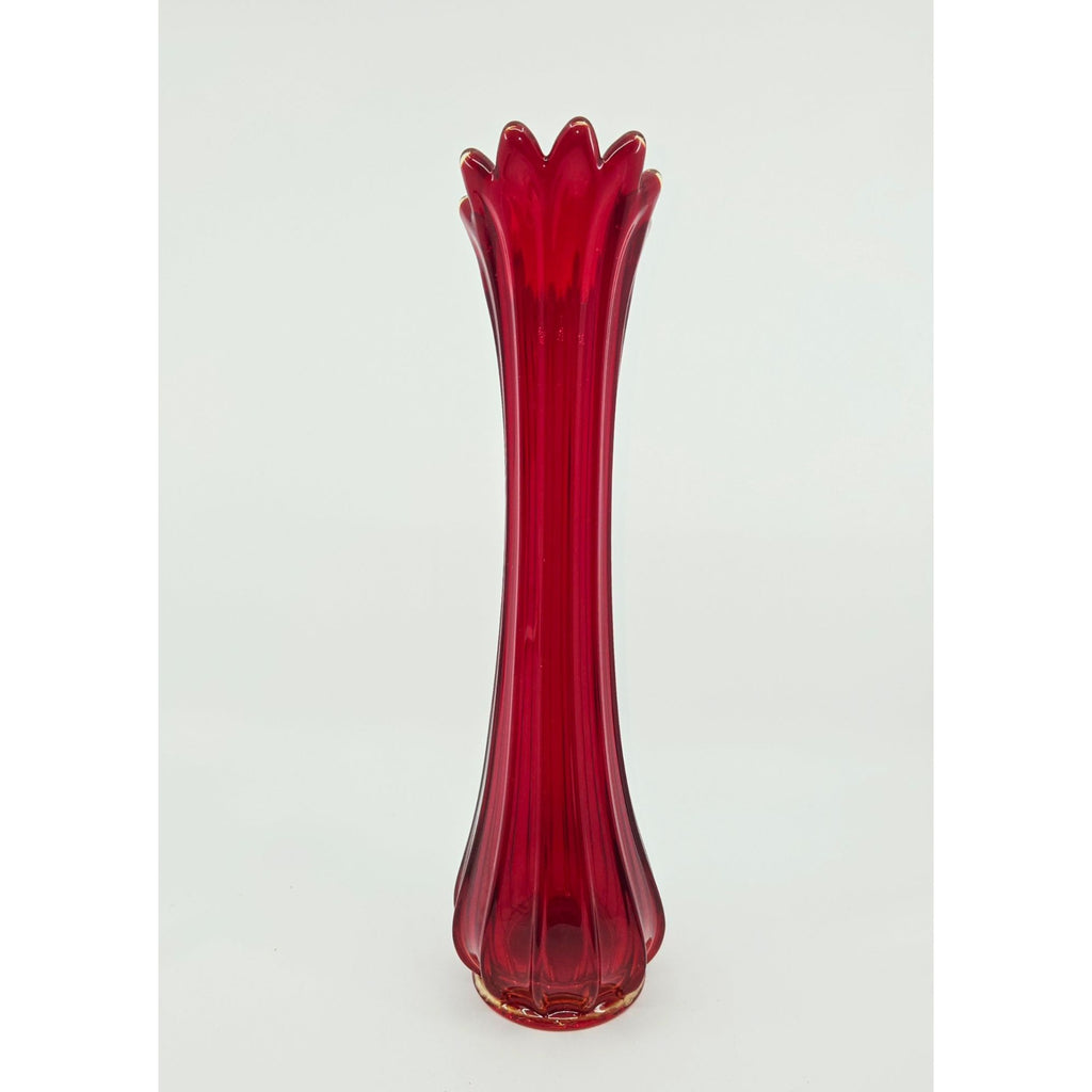 Fostoria Heirloom Amberina Red Swung Vase, Star on bottom, 12 panel, Excellent