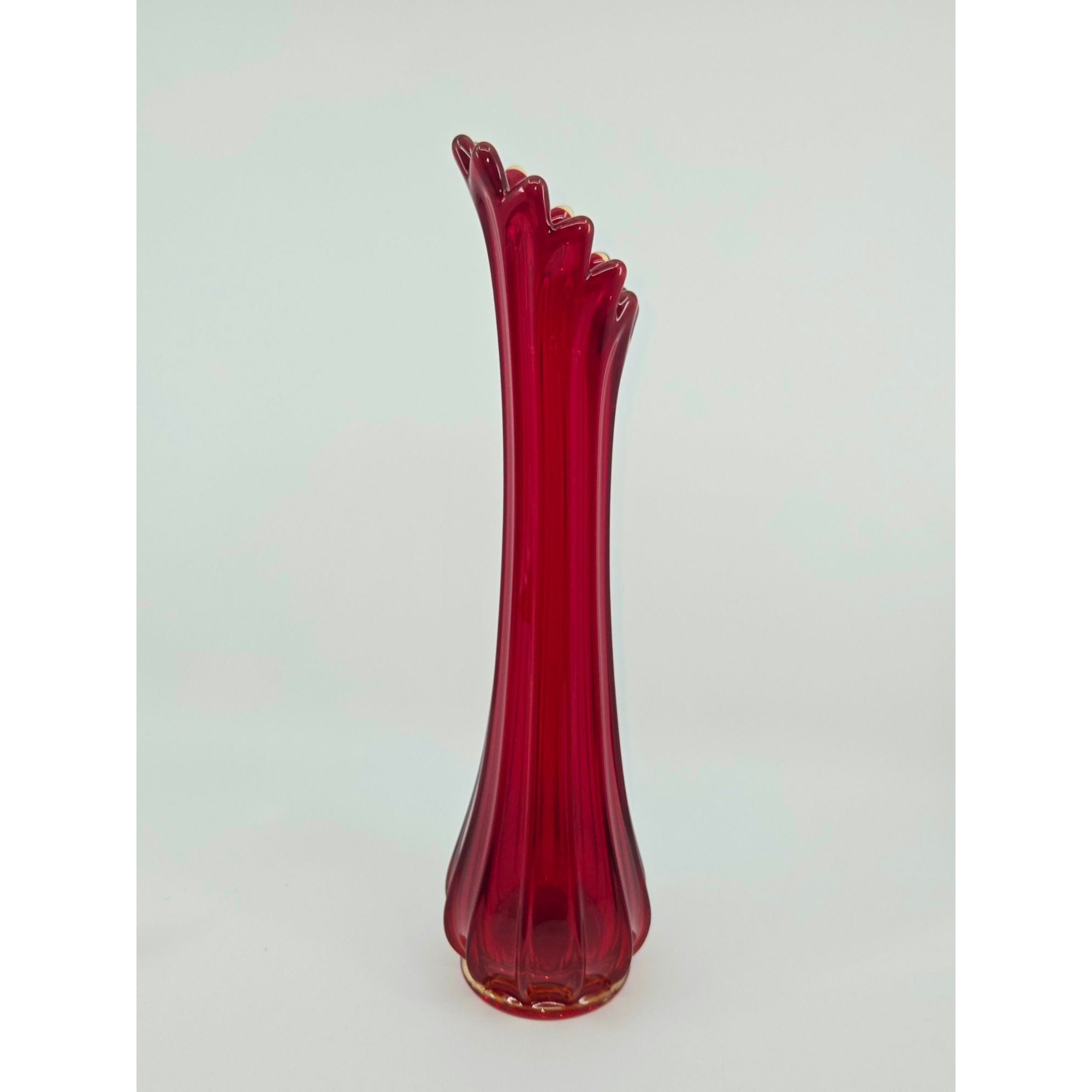 Fostoria Heirloom Amberina Red Swung Vase, Star on bottom, 12 panel, Excellent