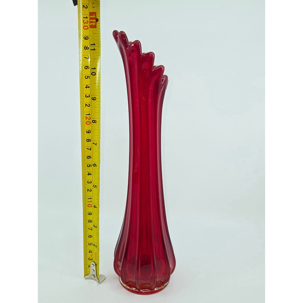 Fostoria Heirloom Amberina Red Swung Vase, Star on bottom, 12 panel, Excellent
