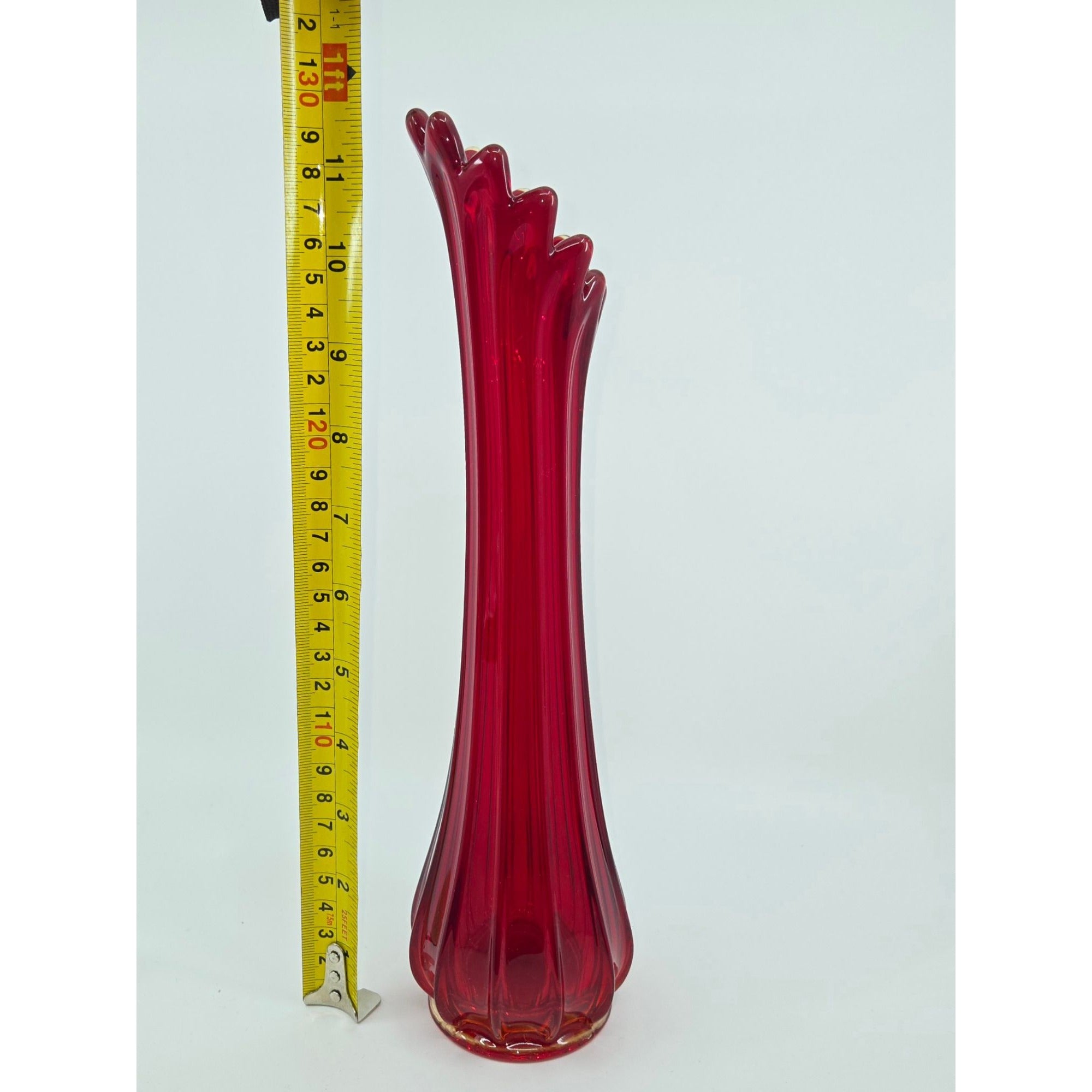 Fostoria Heirloom Amberina Red Swung Vase, Star on bottom, 12 panel, Excellent
