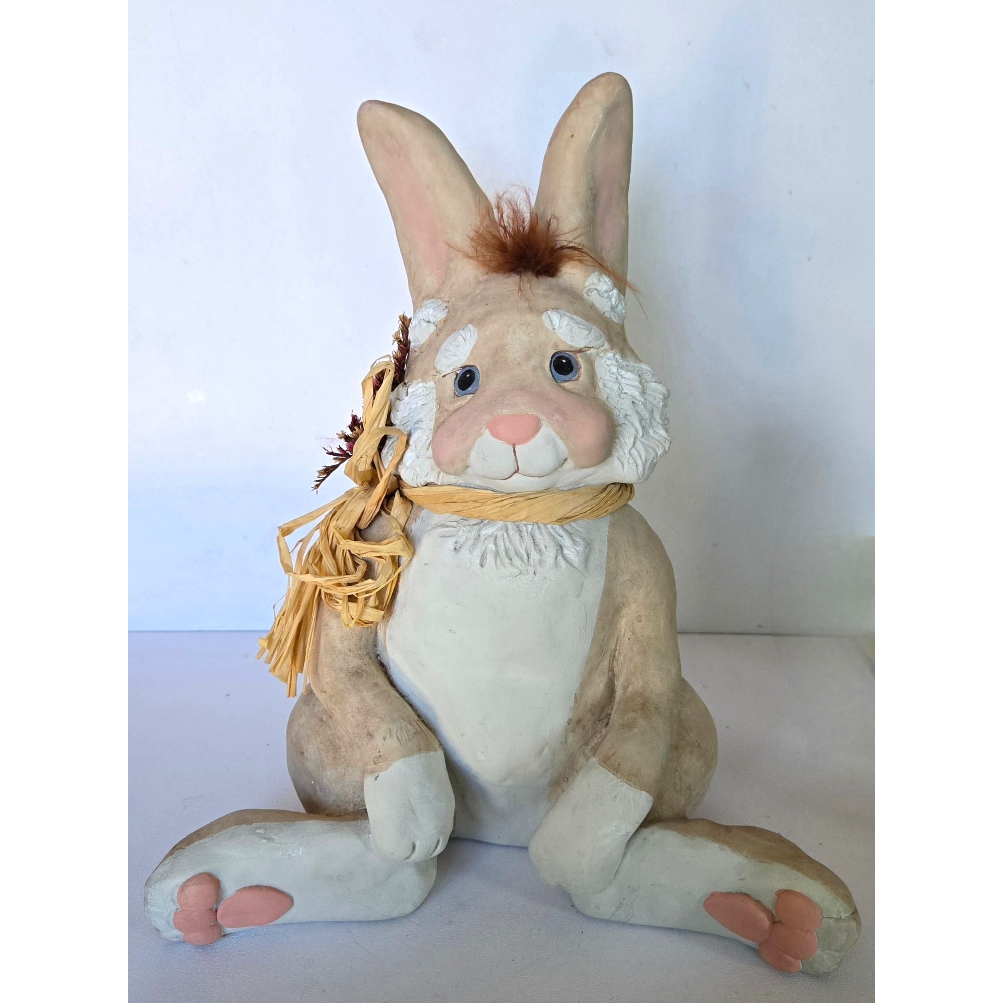 10" Dreamsicles Art Bunny Rabbit Figure With Floral Bow 1996 Signed by Artist, HEAVY