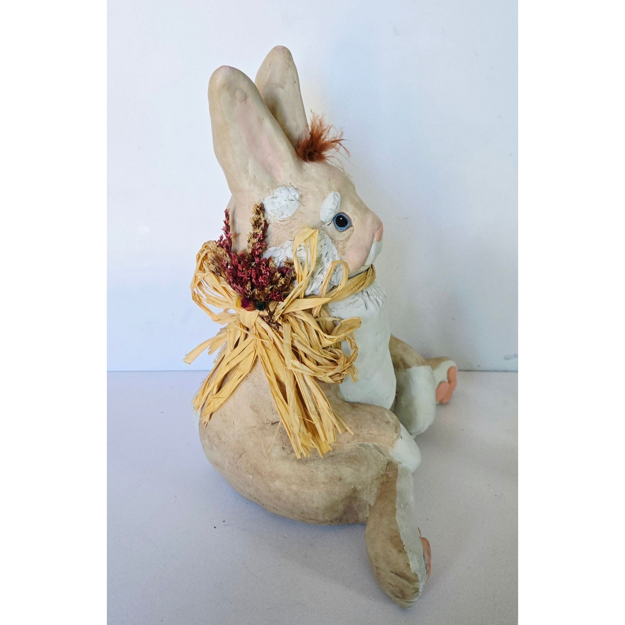 10" Dreamsicles Art Bunny Rabbit Figure With Floral Bow 1996 Signed by Artist, HEAVY