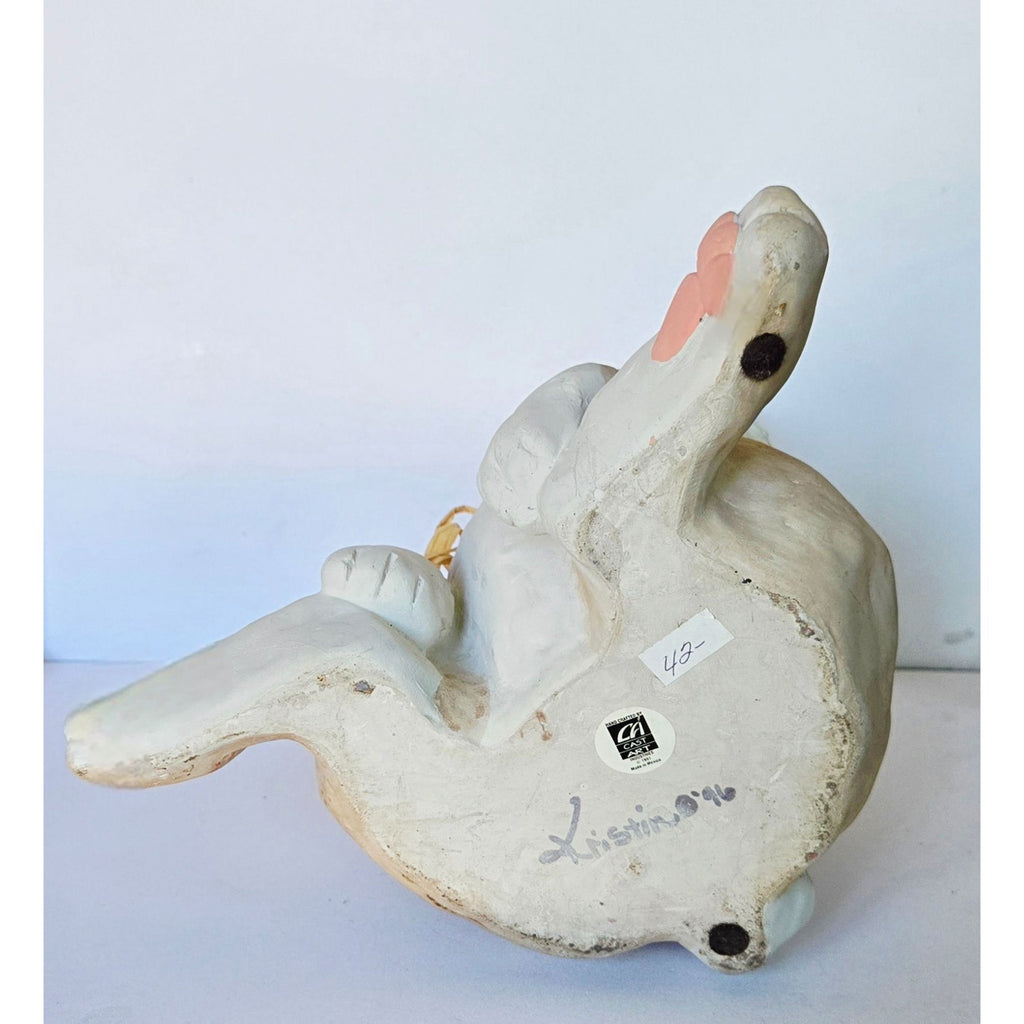 10" Dreamsicles Art Bunny Rabbit Figure With Floral Bow 1996 Signed by Artist, HEAVY